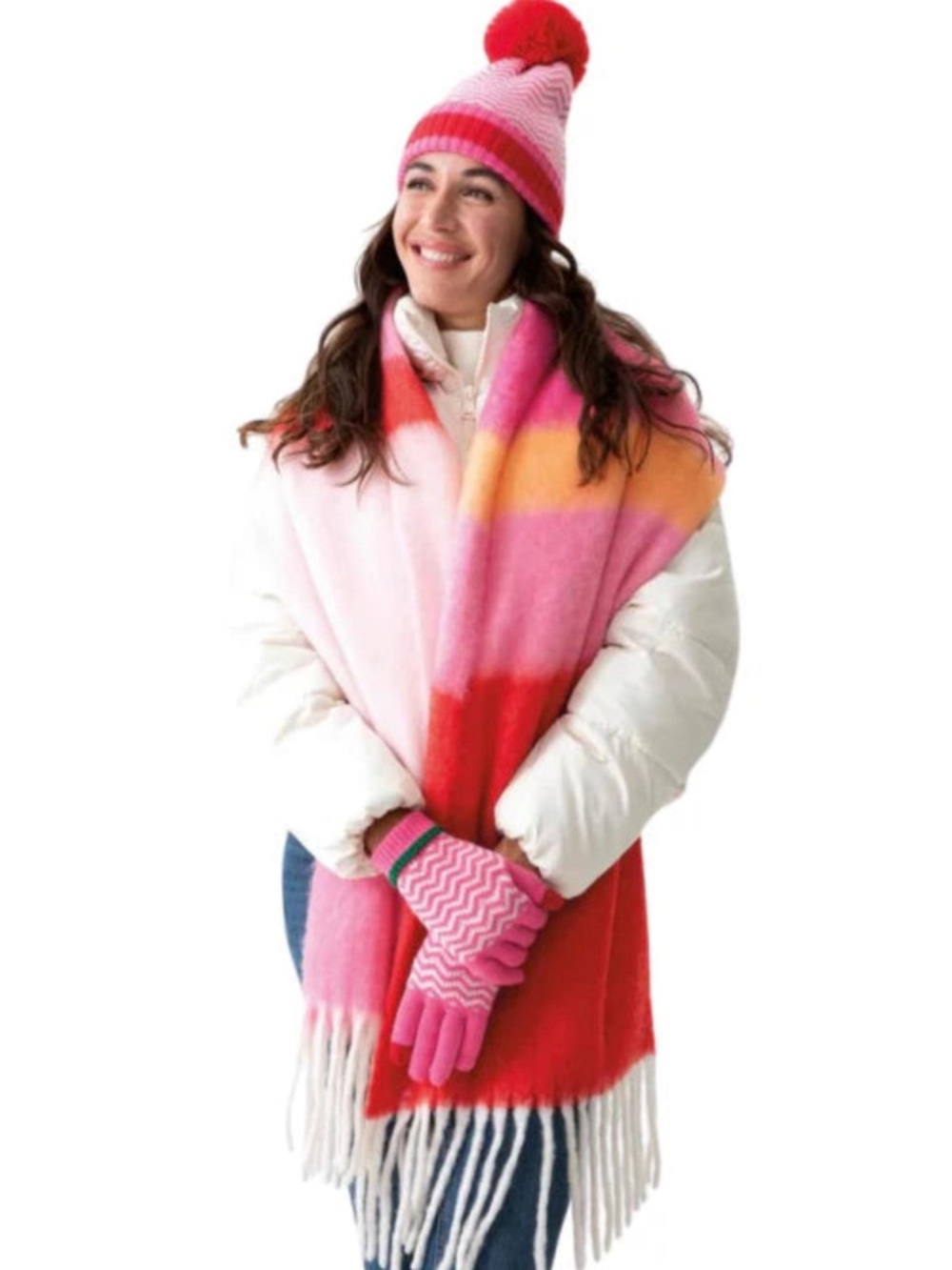 New w tags. Shiraleah Olivia beanie pink red white. Pom